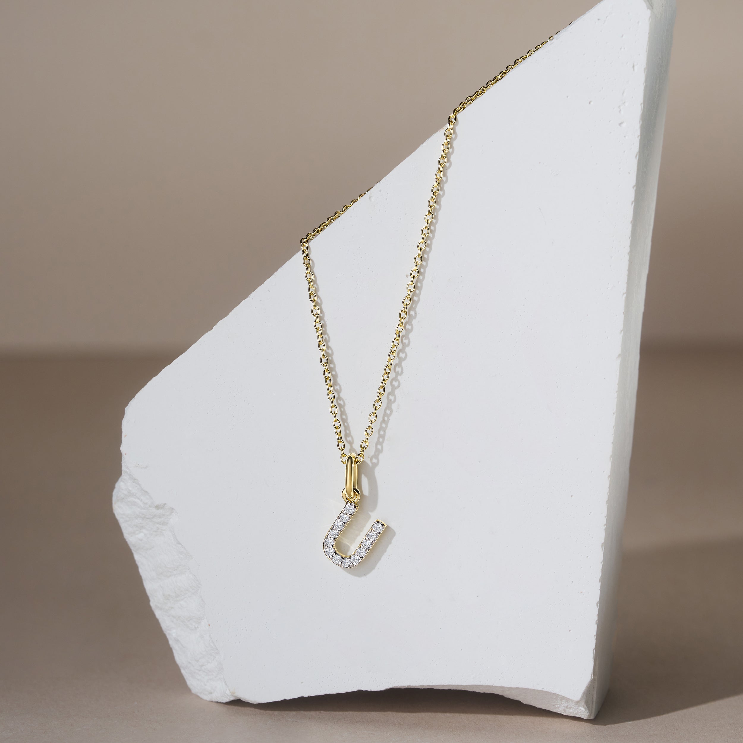Love Letter Initial U Lab Diamond Necklace set in 18K Gold Vermeil